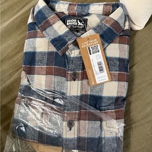 Eddie Bauer Men's Casual Blue and Brown Checkered Shirt